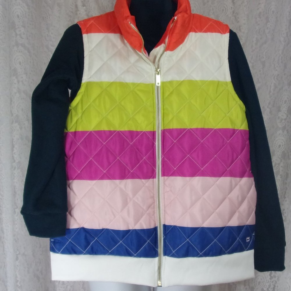 Navy Pink Green Stripe Crown and Ivy Puffer Vest Size L NWT